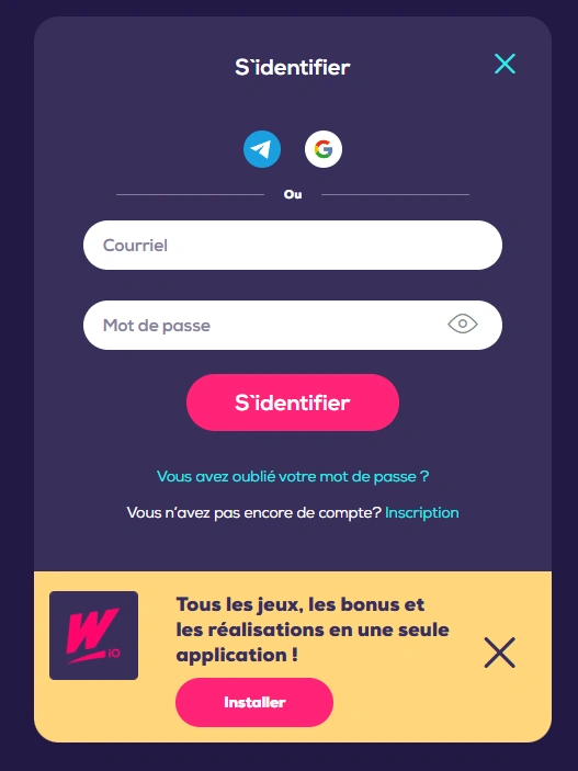 Processus d'inscription et de connexion sur Wild Fortune